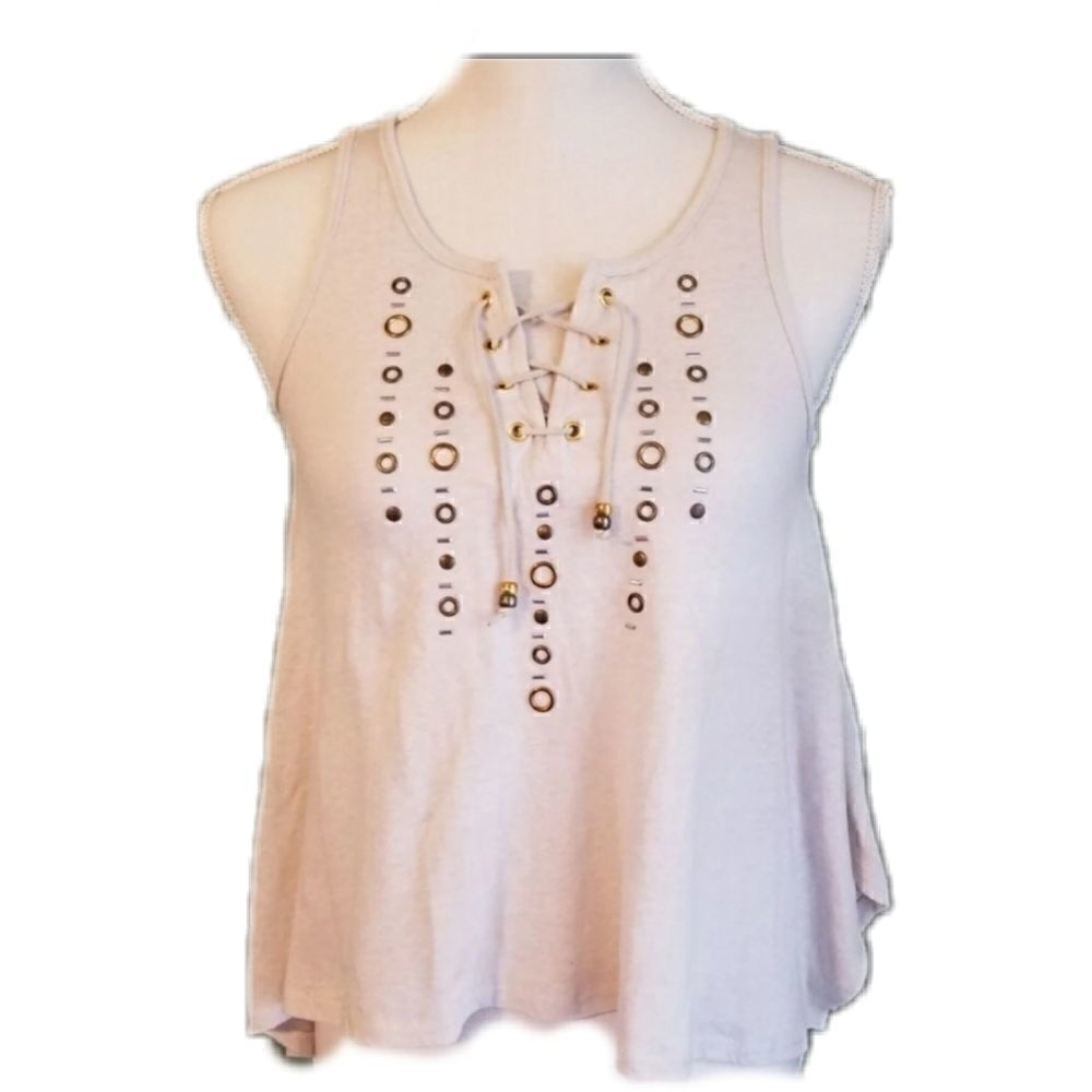Beautees bronze cream boho top grommet tribal sleeveless girls shirt